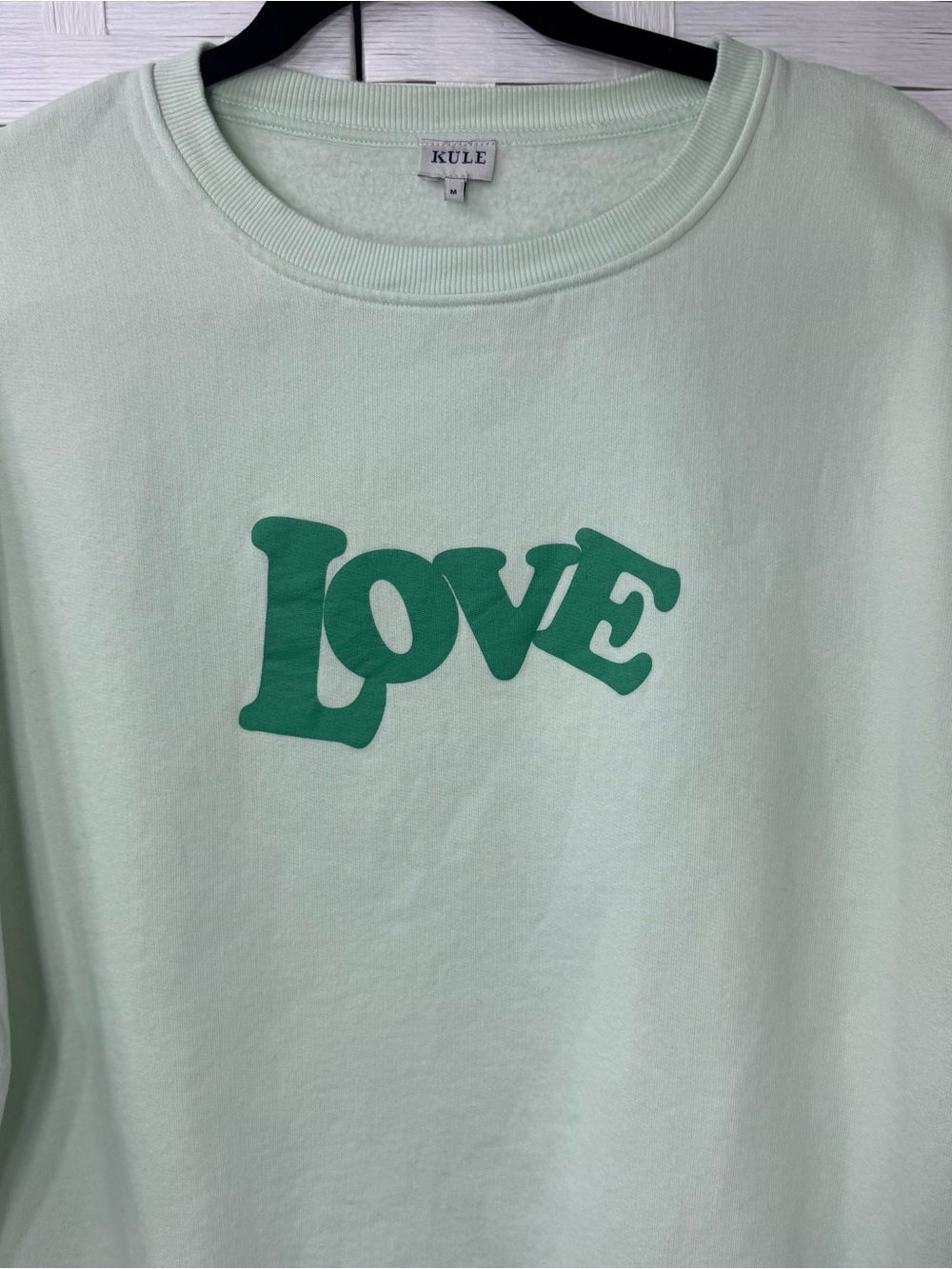 Anthropologie KULE Oversized 70s LOVE Mint Green Comfy Soft Sweatshirt Size Med - Picture 4 of 11
